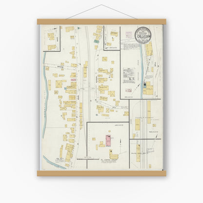 Old map wall art mockup — magnetic wood frame on white wall — Sanborn Fire Insurance Map from Callicoon, Sullivan County, New York (1908), Sheet #0001