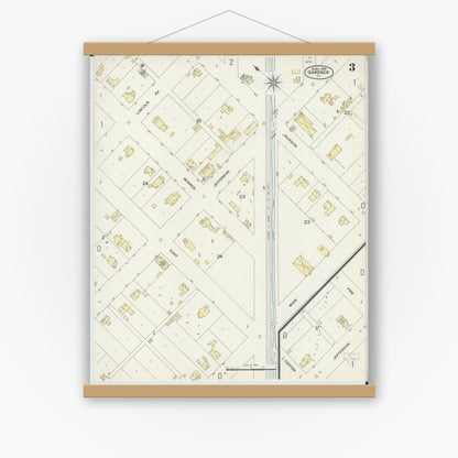 Old map wall art mockup — magnetic wood frame on white wall — Sanborn Fire Insurance Map from Gardner, Grundy County, Illinois (1898), Sheet #0003