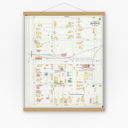 Old map wall art mockup — magnetic wood frame on white wall — Sanborn Fire Insurance Map from New Philadelphia, Tuscarawas County, Ohio (1901), Sheet #0003