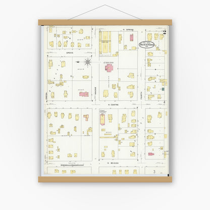 Old map wall art mockup — magnetic wood frame on white wall — Sanborn Fire Insurance Map from Beaver Dam, Dodge County, Wisconsin (1909), Sheet #0002
