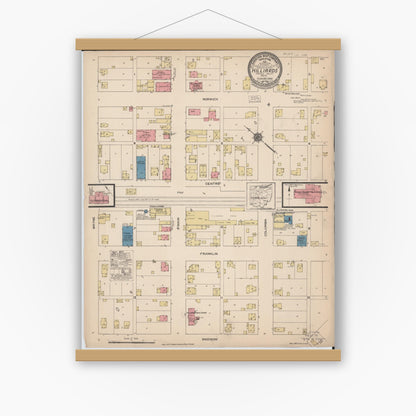 Old map wall art mockup — magnetic wood frame on white wall — Sanborn Fire Insurance Map from Hilliards, Franklin County, Ohio (1922), Sheet #0001