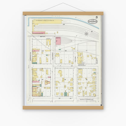 Old map wall art mockup — magnetic wood frame on white wall — Sanborn Fire Insurance Map from Grand Haven, Ottawa County, Michigan (1892), Sheet #0003