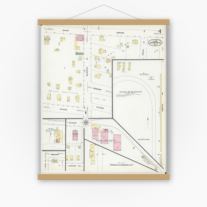 Old map wall art mockup — magnetic wood frame on white wall — Sanborn Fire Insurance Map from Libertyville, Lake County, Illinois (1907), Sheet #0004