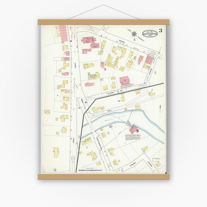 Old map wall art mockup — magnetic wood frame on white wall — Sanborn Fire Insurance Map from East Hampton, Hampshire County, Massachusetts (1916), Sheet #0003