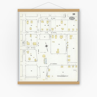 Old map wall art mockup — magnetic wood frame on white wall — Sanborn Fire Insurance Map from Cameron, Milam County, Texas (1920), Sheet #0010