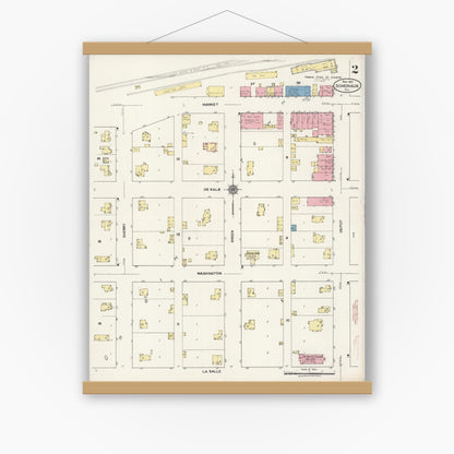 Old map wall art mockup — magnetic wood frame on white wall — Sanborn Fire Insurance Map from Somonauk, De Kalb County, Illinois (1921), Sheet #0002