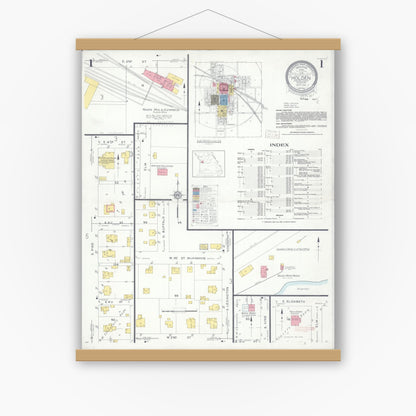 Old map wall art mockup — magnetic wood frame on white wall — Sanborn Fire Insurance Map from Holden, Johnson County, Missouri (1931) - Complete Map Set