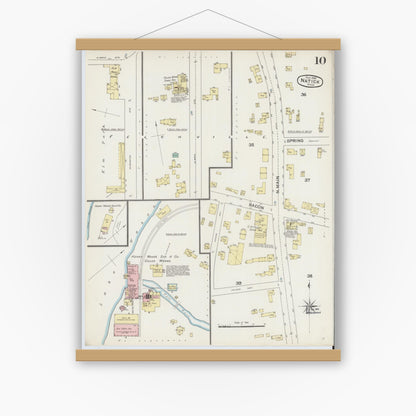 Old map wall art mockup — magnetic wood frame on white wall — Sanborn Fire Insurance Map from Natick, Middlesex County, Massachusetts (1888), Sheet #0010