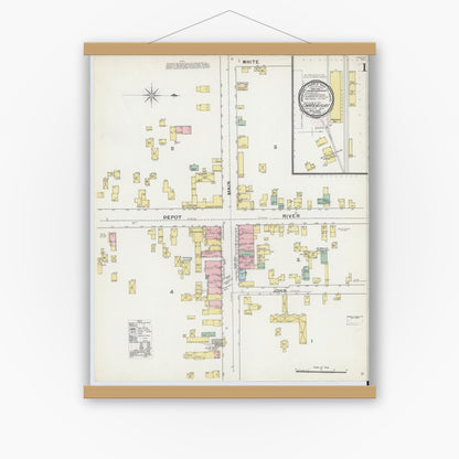 Old map wall art mockup — magnetic wood frame on white wall — Sanborn Fire Insurance Map from Chateaugay, Franklin County, New York (1892) - Complete Map Set