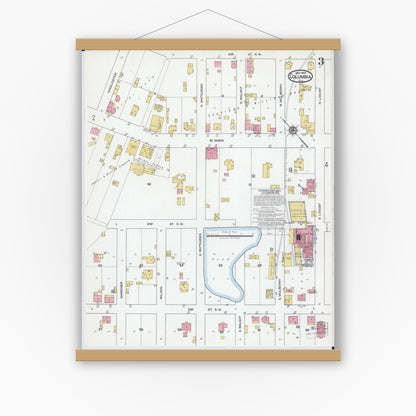 Old map wall art mockup — magnetic wood frame on white wall — Sanborn Fire Insurance Map from Columbia, Monroe County, Illinois (1919), Sheet #0003