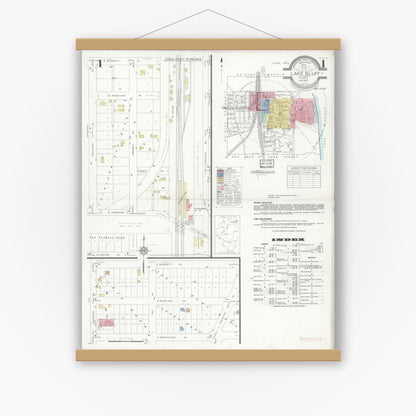 Old map wall art mockup — magnetic wood frame on white wall — Sanborn Fire Insurance Map from Lake Bluff, Lake County, Illinois (1937), Sheet #0001