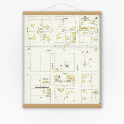 Old map wall art mockup — magnetic wood frame on white wall — Sanborn Fire Insurance Map from Jefferson, Marion County, Texas (1901), Sheet #0004