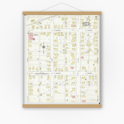 Old map wall art mockup — magnetic wood frame on white wall — Sanborn Fire Insurance Map from Orrville, Wayne County, Ohio (1911), Sheet #0007