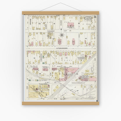 Old map wall art mockup — magnetic wood frame on white wall — Sanborn Fire Insurance Map from Canton, Stark County, Ohio (1887), Sheet #0006
