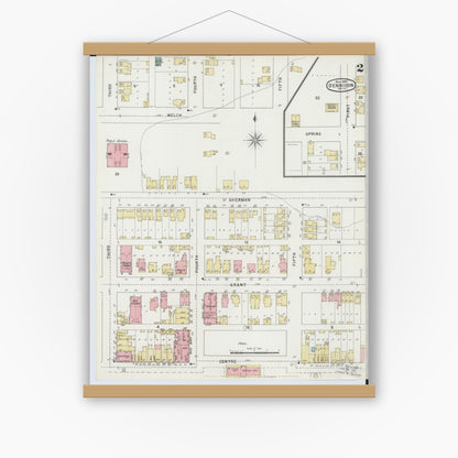 Old map wall art mockup — magnetic wood frame on white wall — Sanborn Fire Insurance Map from Dennison, Tuscarawas County, Ohio (1895), Sheet #0002