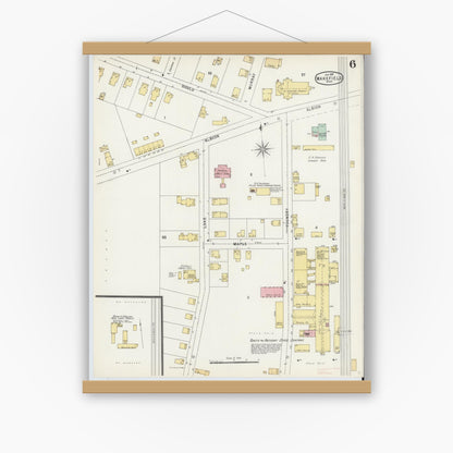 Old map wall art mockup — magnetic wood frame on white wall — Sanborn Fire Insurance Map from Wakefield, Middlesex County, Massachusetts (1897), Sheet #0006