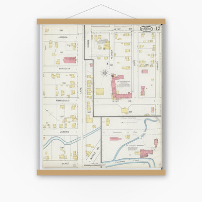 Old map wall art mockup — magnetic wood frame on white wall — Sanborn Fire Insurance Map from Dunkirk, Chautauqua County, New York (1893), Sheet #0017