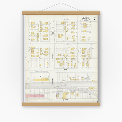 Old map wall art mockup — magnetic wood frame on white wall — Sanborn Fire Insurance Map from Brainerd, Crow Wing County, Minnesota (1902), Sheet #0007