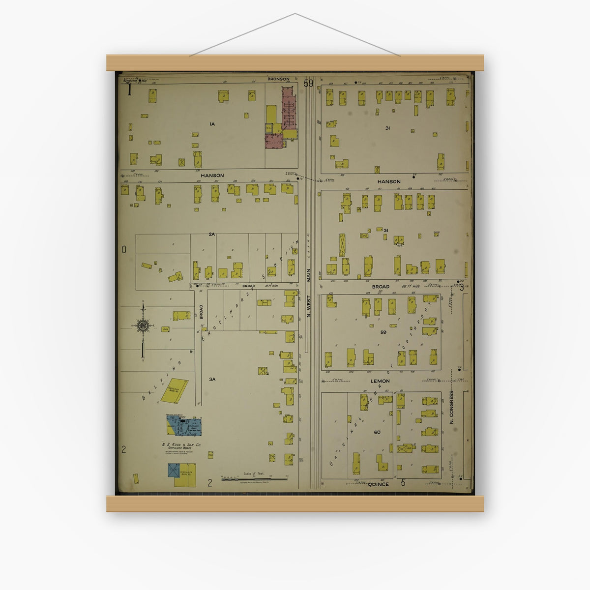 Old map wall art mockup — magnetic wood frame on white wall — Sanborn Fire Insurance Map from Kenosha, Kenosha County, Wisconsin. (1918), Sheet 5