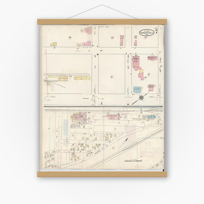Old map wall art mockup — magnetic wood frame on white wall — Sanborn Fire Insurance Map from Turners Falls, Franklin County, Massachusetts (1940), Sheet #0007