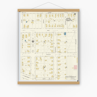 Old map wall art mockup — magnetic wood frame on white wall — Sanborn Fire Insurance Map from Delta, Fulton County, Ohio (1916), Sheet #0008