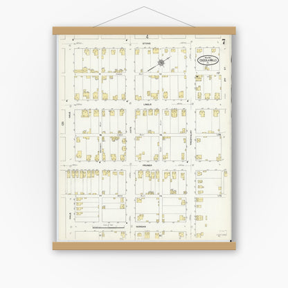 Old map wall art mockup — magnetic wood frame on white wall — Sanborn Fire Insurance Map from Osceola Mills, Clearfield County, Pennsylvania (1910), Sheet #0007