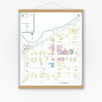 Old map wall art mockup — magnetic wood frame on white wall — Sanborn Fire Insurance Map from North Lewisburg, Champaign County, Ohio (1950), Sheet #0002