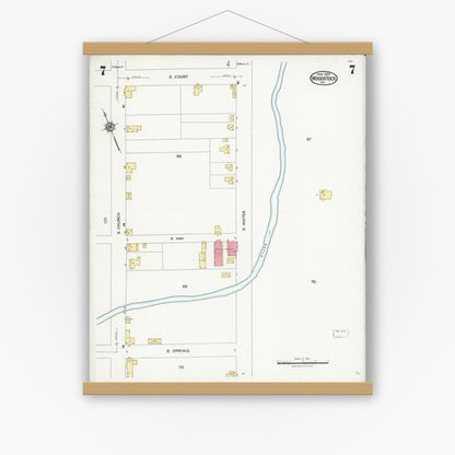 Old map wall art mockup — magnetic wood frame on white wall — Sanborn Fire Insurance Map from Woodstock, Shenandoah County, Virginia (1924), Sheet #0007