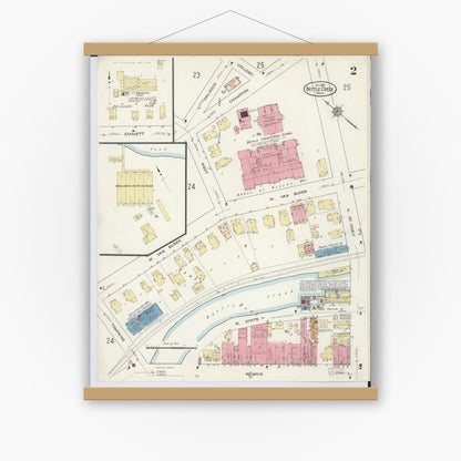 Old map wall art mockup — magnetic wood frame on white wall — Sanborn Fire Insurance Map from Battle Creek, Calhoun County, Michigan (1913), Sheet #0002