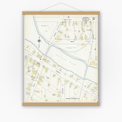 Old map wall art mockup — magnetic wood frame on white wall — Sanborn Fire Insurance Map from Oconto, Oconto County, Wisconsin (1911), Sheet #0017
