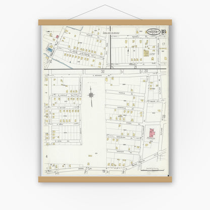 Old map wall art mockup — magnetic wood frame on white wall — Sanborn Fire Insurance Map from Freeport, Nassau County, New York (1917), Sheet #0018