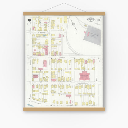 Old map wall art mockup — magnetic wood frame on white wall — Sanborn Fire Insurance Map from Danville, Montour County, Pennsylvania (1930), Sheet #0010