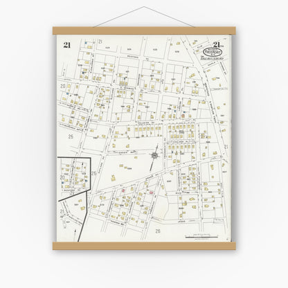 Old map wall art mockup — magnetic wood frame on white wall — Sanborn Fire Insurance Map from Freeport, Nassau County, New York (1925), Sheet #0021