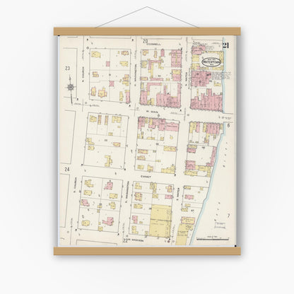 Old map wall art mockup — magnetic wood frame on white wall — Sanborn Fire Insurance Map from Watertown, Jefferson County, Wisconsin (1915), Sheet #0022