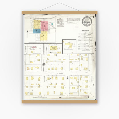 Old map wall art mockup — magnetic wood frame on white wall — Sanborn Fire Insurance Map from Reinbeck, Grundy County, Iowa (1911) â€” Complete Set