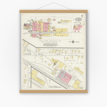 Old map wall art mockup — magnetic wood frame on white wall — Sanborn Fire Insurance Map from Dunkirk, Jay And Blackford Counties, Indiana (1915), Sheet #0007