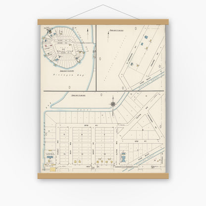 Old map wall art mockup — magnetic wood frame on white wall — Sanborn Fire Insurance Map from Miami Beach, Dade County, Florida (1921), Sheet #0007