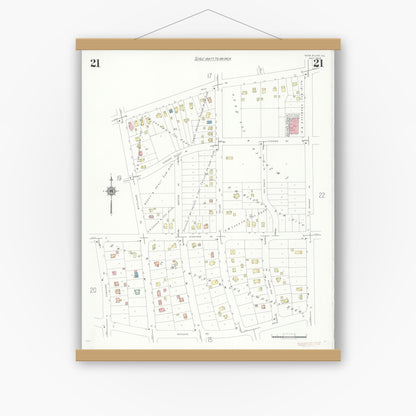 Old map wall art mockup — magnetic wood frame on white wall — Sanborn Fire Insurance Map from Glen Ellyn, Du Page County, Illinois (1940), Sheet #0021