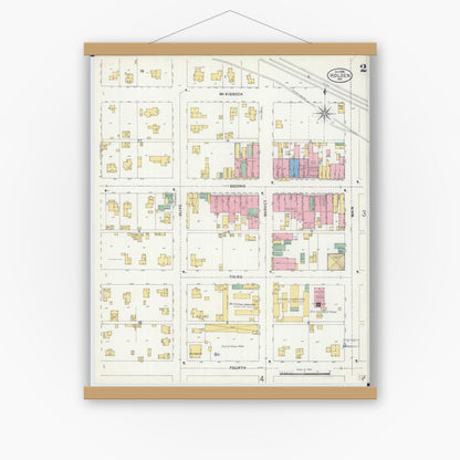 Old map wall art mockup — magnetic wood frame on white wall — Sanborn Fire Insurance Map from Holden, Johnson County, Missouri (1898), Sheet #0002