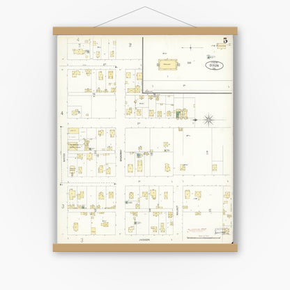 Old map wall art mockup — magnetic wood frame on white wall — Sanborn Fire Insurance Map from Dixon, Solano County, California (1900), Sheet #0005