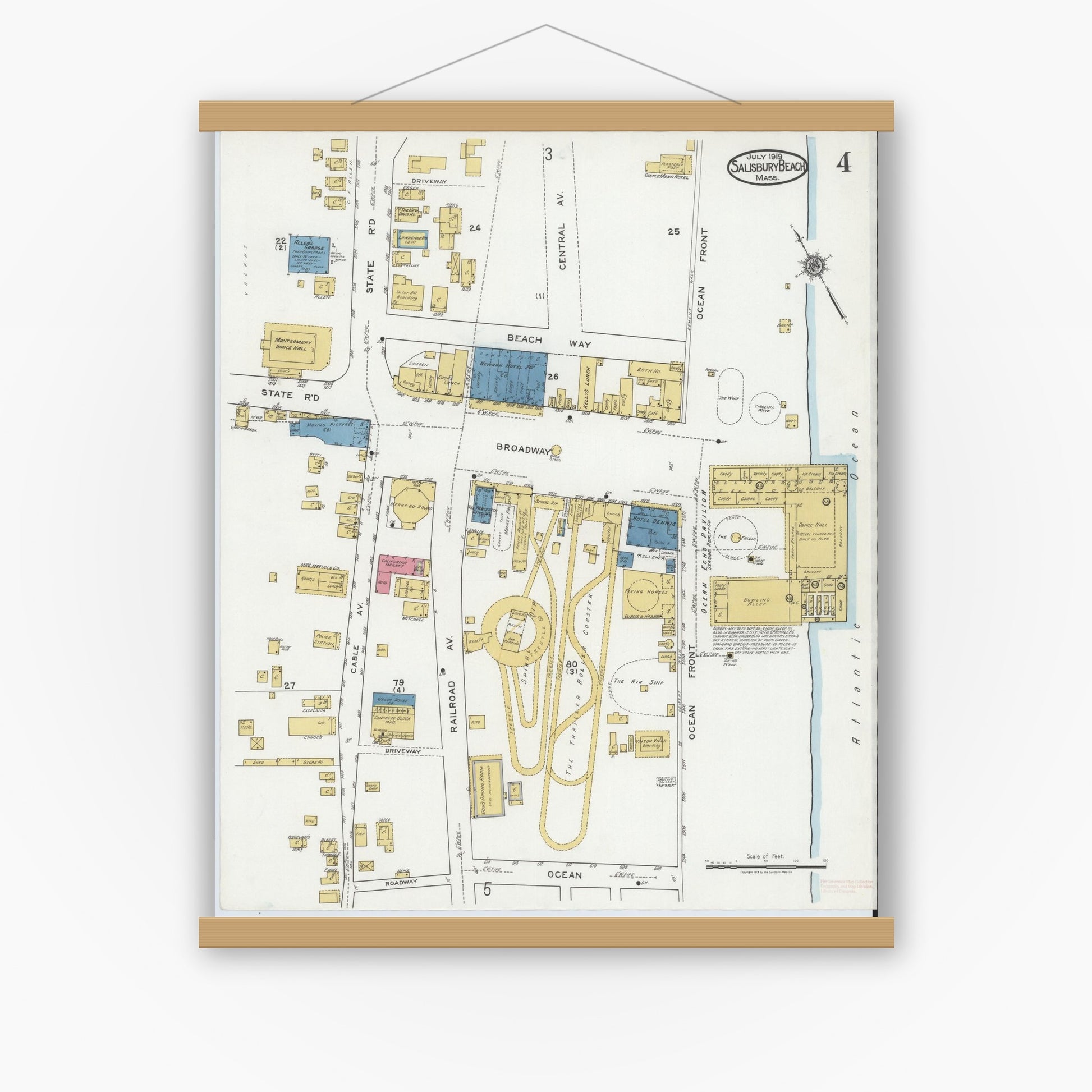 Old map wall art mockup — magnetic wood frame on white wall — Sanborn Fire Insurance Map from Salisbury, Essex County, Massachusetts (1919), Sheet #0004