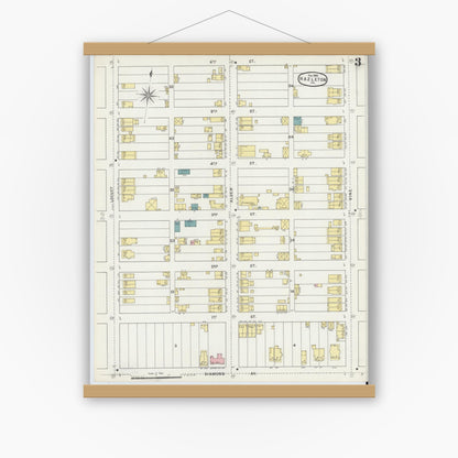 Old map wall art mockup — magnetic wood frame on white wall — Sanborn Fire Insurance Map from Hazleton, Luzerne County, Pennsylvania (1895), Sheet #0003