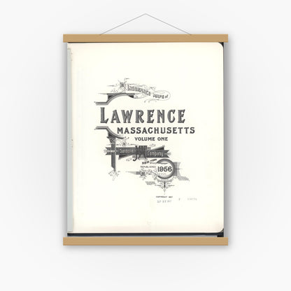 Old map wall art mockup — magnetic wood frame on white wall — Sanborn Fire Insurance Map from Lawrence, Essex County, Massachusetts (1956), Sheet #0001