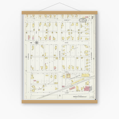 Old map wall art mockup — magnetic wood frame on white wall — Sanborn Fire Insurance Map from Tipton, Tipton County, Indiana (1896), Sheet #0007
