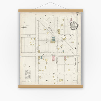 Old map wall art mockup — magnetic wood frame on white wall — Sanborn Fire Insurance Map from San Jacinto, Riverside County, California (1888) - Complete Map Set