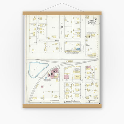 Old map wall art mockup — magnetic wood frame on white wall — Sanborn Fire Insurance Map from Kirksville, Adair County, Missouri (1914), Sheet #0002