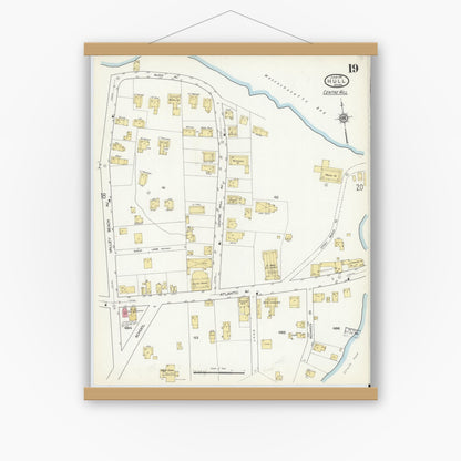 Old map wall art mockup — magnetic wood frame on white wall — Sanborn Fire Insurance Map from Hull, Plymouth County, Massachusetts (1916), Sheet #0019