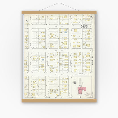 Old map wall art mockup — magnetic wood frame on white wall — Sanborn Fire Insurance Map from Bemidji, Beltrami County, Minnesota (1914), Sheet #0002