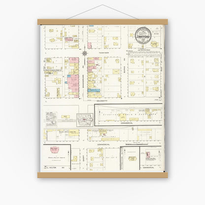 Old map wall art mockup — magnetic wood frame on white wall — Sanborn Fire Insurance Map from Stratford, Hamilton County, Iowa (1915), Sheet #0001