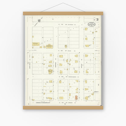 Old map wall art mockup — magnetic wood frame on white wall — Sanborn Fire Insurance Map from Hereford, Deaf Smith County, Texas (1913), Sheet #0003